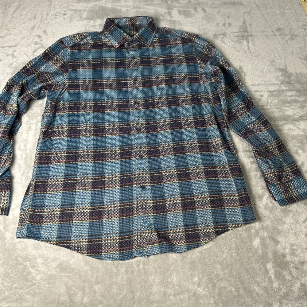 Jasso Ella Men Dress Shirts LARGE Multicolor Plaid Collar Long Sleeve